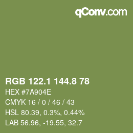 カラーコード: RGB 122.1 144.8 78 | qconv.com