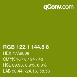 カラーコード: RGB 122.1 144.8 8 | qconv.com