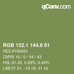 カラーコード: RGB 122.1 144.8 81 | qconv.com