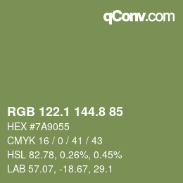 Color code: RGB 122.1 144.8 85 | qconv.com
