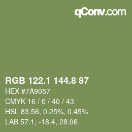 カラーコード: RGB 122.1 144.8 87 | qconv.com