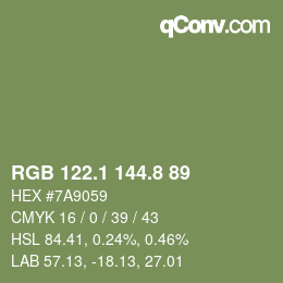 カラーコード: RGB 122.1 144.8 89 | qconv.com