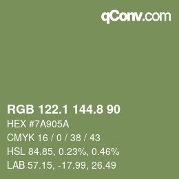 Color code: RGB 122.1 144.8 90 | qconv.com