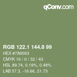 Color code: RGB 122.1 144.8 99 | qconv.com
