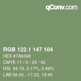 カラーコード: RGB 122.1 147 104 | qconv.com