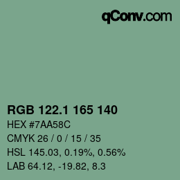 カラーコード: RGB 122.1 165 140 | qconv.com