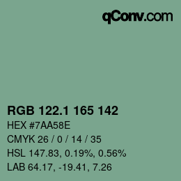 カラーコード: RGB 122.1 165 142 | qconv.com