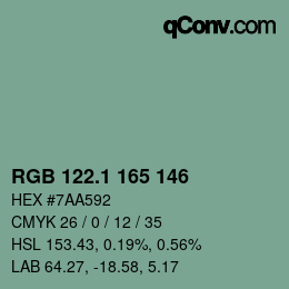 カラーコード: RGB 122.1 165 146 | qconv.com