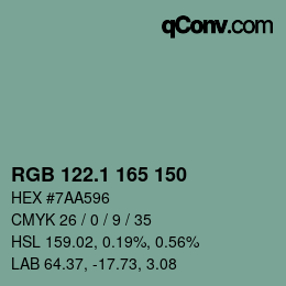 Color code: RGB 122.1 165 150 | qconv.com