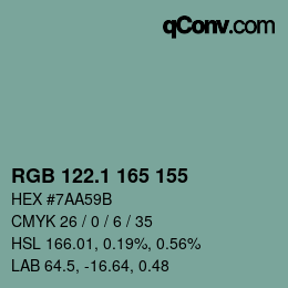 Color code: RGB 122.1 165 155 | qconv.com