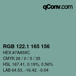カラーコード: RGB 122.1 165 156 | qconv.com