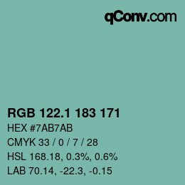 カラーコード: RGB 122.1 183 171 | qconv.com
