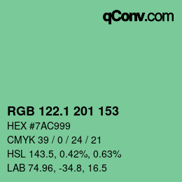 カラーコード: RGB 122.1 201 153 | qconv.com