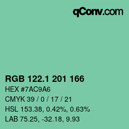 カラーコード: RGB 122.1 201 166 | qconv.com