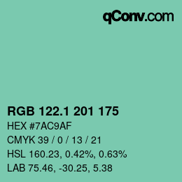 カラーコード: RGB 122.1 201 175 | qconv.com