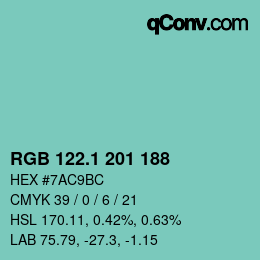 Color code: RGB 122.1 201 188 | qconv.com