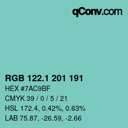 カラーコード: RGB 122.1 201 191 | qconv.com