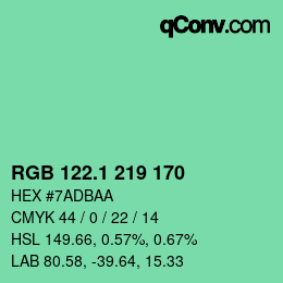 カラーコード: RGB 122.1 219 170 | qconv.com