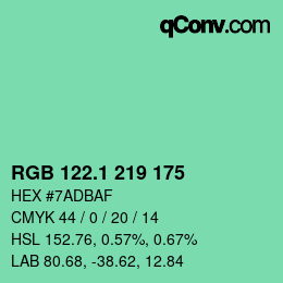 カラーコード: RGB 122.1 219 175 | qconv.com
