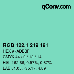 カラーコード: RGB 122.1 219 191 | qconv.com