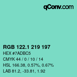 Color code: RGB 122.1 219 197 | qconv.com