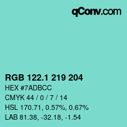 カラーコード: RGB 122.1 219 204 | qconv.com