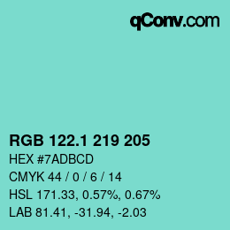 カラーコード: RGB 122.1 219 205 | qconv.com