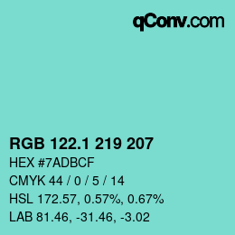 Color code: RGB 122.1 219 207 | qconv.com