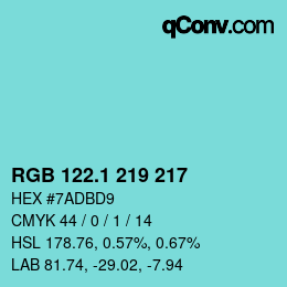 Color code: RGB 122.1 219 217 | qconv.com