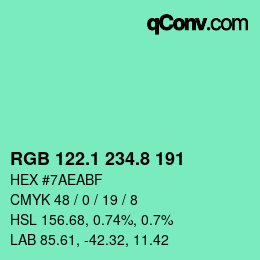 カラーコード: RGB 122.1 234.8 191 | qconv.com