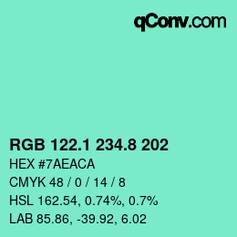 カラーコード: RGB 122.1 234.8 202 | qconv.com