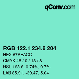 カラーコード: RGB 122.1 234.8 204 | qconv.com