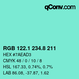 Color code: RGB 122.1 234.8 211 | qconv.com