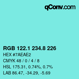 Color code: RGB 122.1 234.8 226 | qconv.com