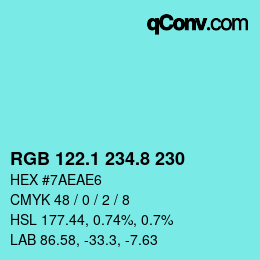 Color code: RGB 122.1 234.8 230 | qconv.com