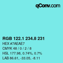 Color code: RGB 122.1 234.8 231 | qconv.com