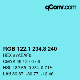 Color code: RGB 122.1 234.8 240 | qconv.com