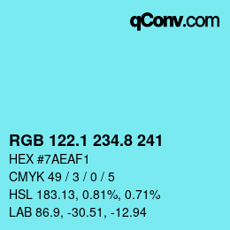 Color code: RGB 122.1 234.8 241 | qconv.com