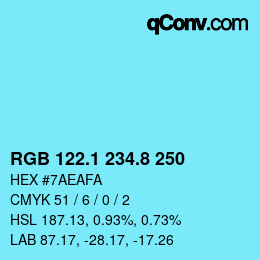 Code couleur: RGB 122.1 234.8 250 | qconv.com