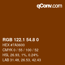 Color code: RGB 122.1 54.8 0 | qconv.com