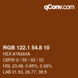 Color code: RGB 122.1 54.8 10 | qconv.com