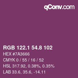 カラーコード: RGB 122.1 54.8 102 | qconv.com