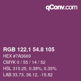 カラーコード: RGB 122.1 54.8 105 | qconv.com