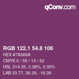 カラーコード: RGB 122.1 54.8 106 | qconv.com