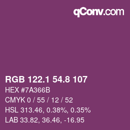 カラーコード: RGB 122.1 54.8 107 | qconv.com