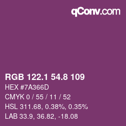 カラーコード: RGB 122.1 54.8 109 | qconv.com