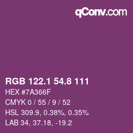 カラーコード: RGB 122.1 54.8 111 | qconv.com