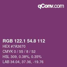 カラーコード: RGB 122.1 54.8 112 | qconv.com