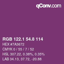カラーコード: RGB 122.1 54.8 114 | qconv.com
