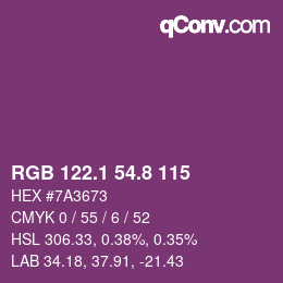 カラーコード: RGB 122.1 54.8 115 | qconv.com